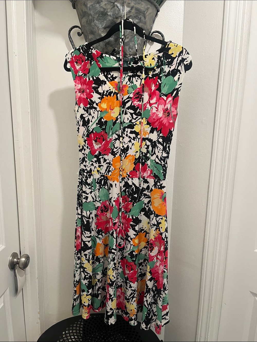 Lauren Ralph Lauren White Maxi Dress with Pink, Yellow & Green Floral Print